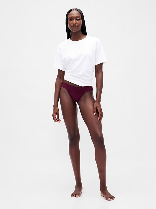 Image number 3 showing, Organic Stretch Cotton Lace-Trim Thong