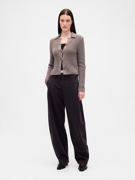 Image number 2 showing, 100% Cotton Collared Crop Cardigan Sweater