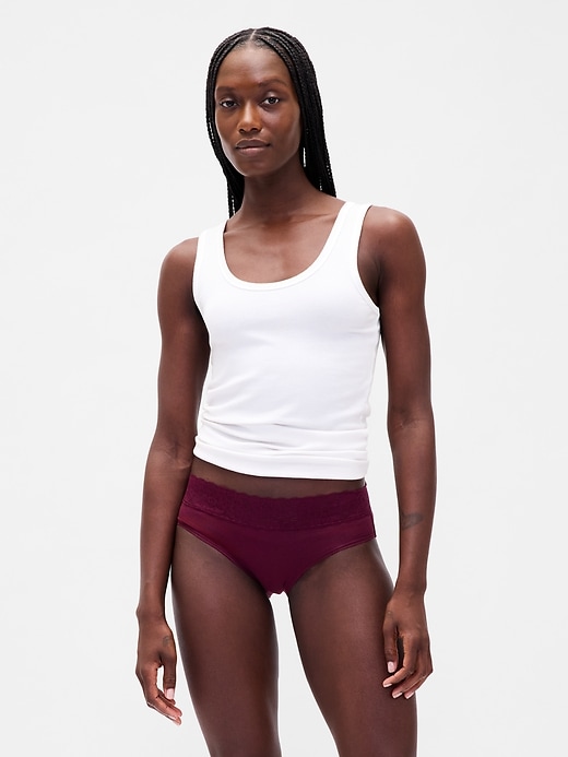 Image number 1 showing, Organic Stretch Cotton Lace-Trim Hipster