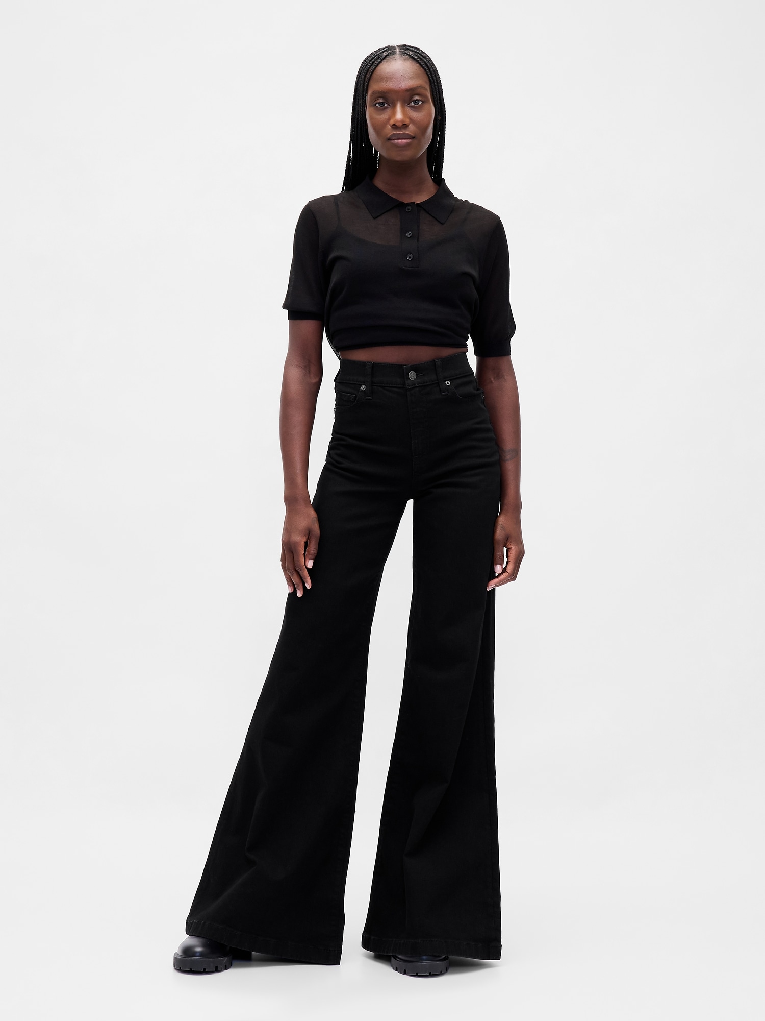High Rise Wide Flare Jeans - Black Wash