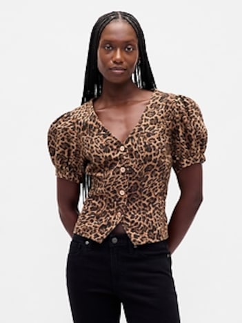 Puff-Sleeve Seamed Top