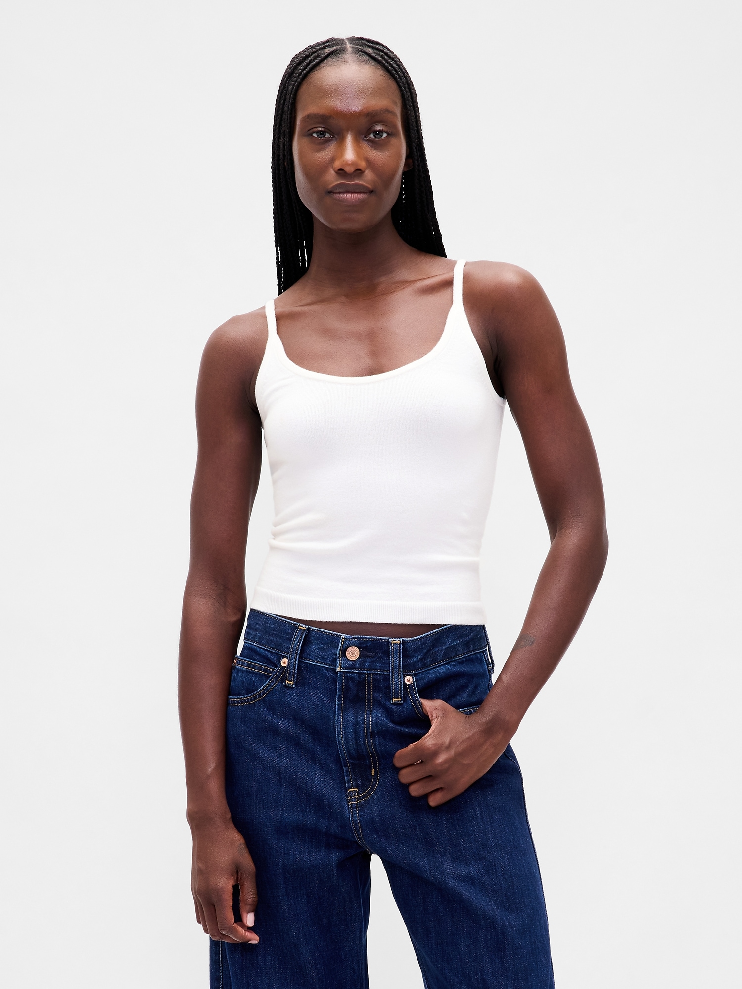 CashSoft Stretch Crop Tank Top - Ivory Beige Frost