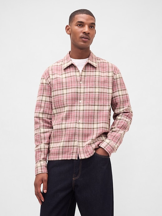 1 of 8 showing, with the color PINK PLAID of product Organic Cotton Relaxed Flannel Shirt