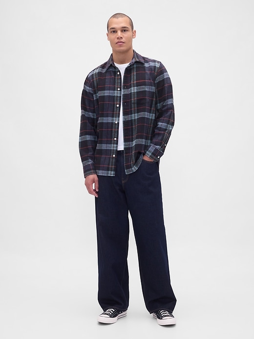 2 of 8 showing, with the color aqua green of product Organic Cotton Relaxed Flannel Shirt