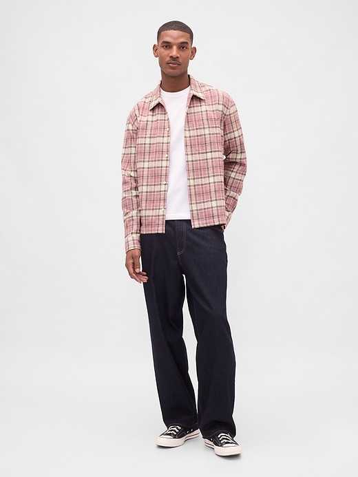 2 of 8 showing, with the color PINK PLAID of product Organic Cotton Relaxed Flannel Shirt