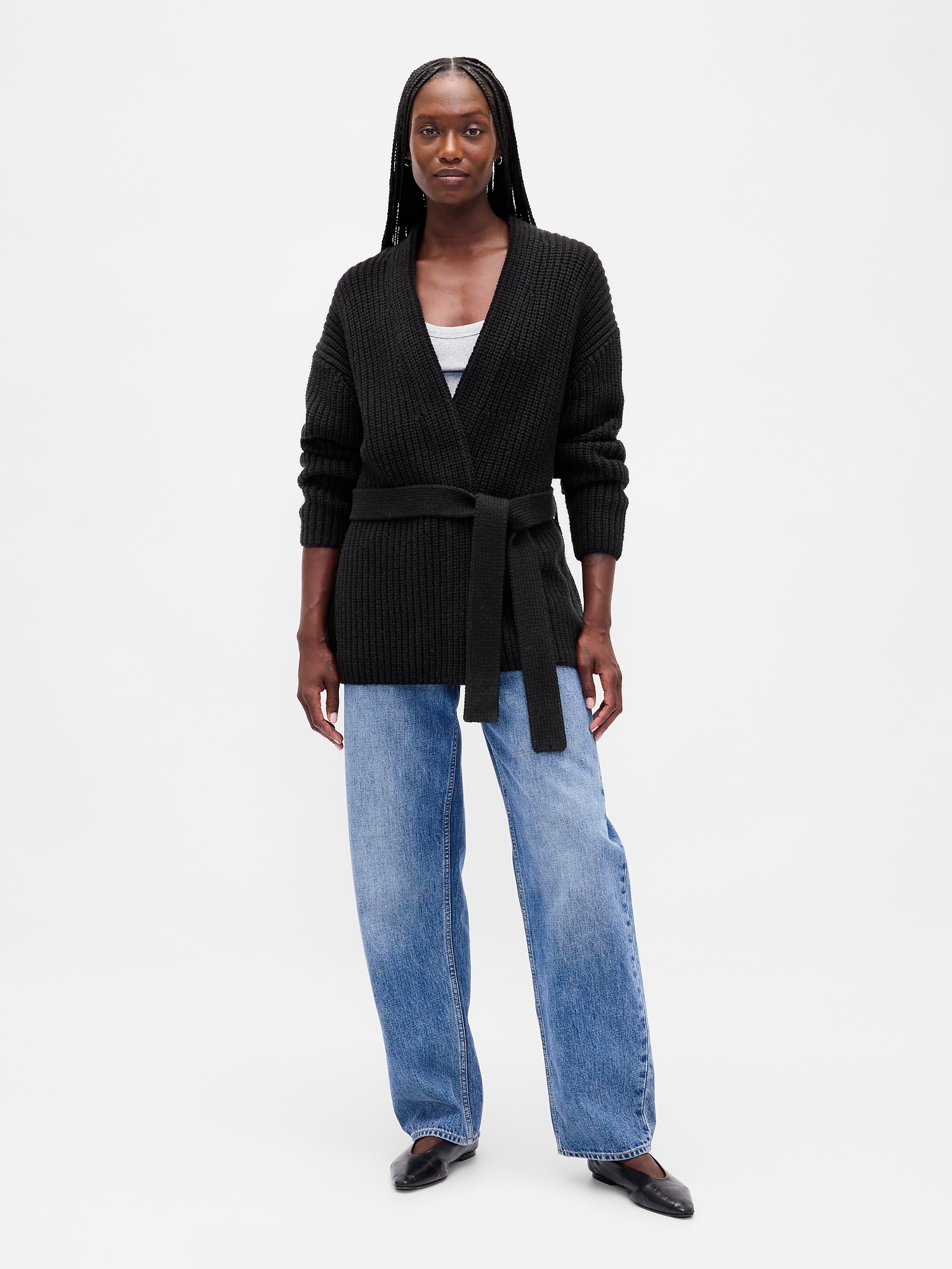 Cotton-Blend Wrap Cardigan Sweater