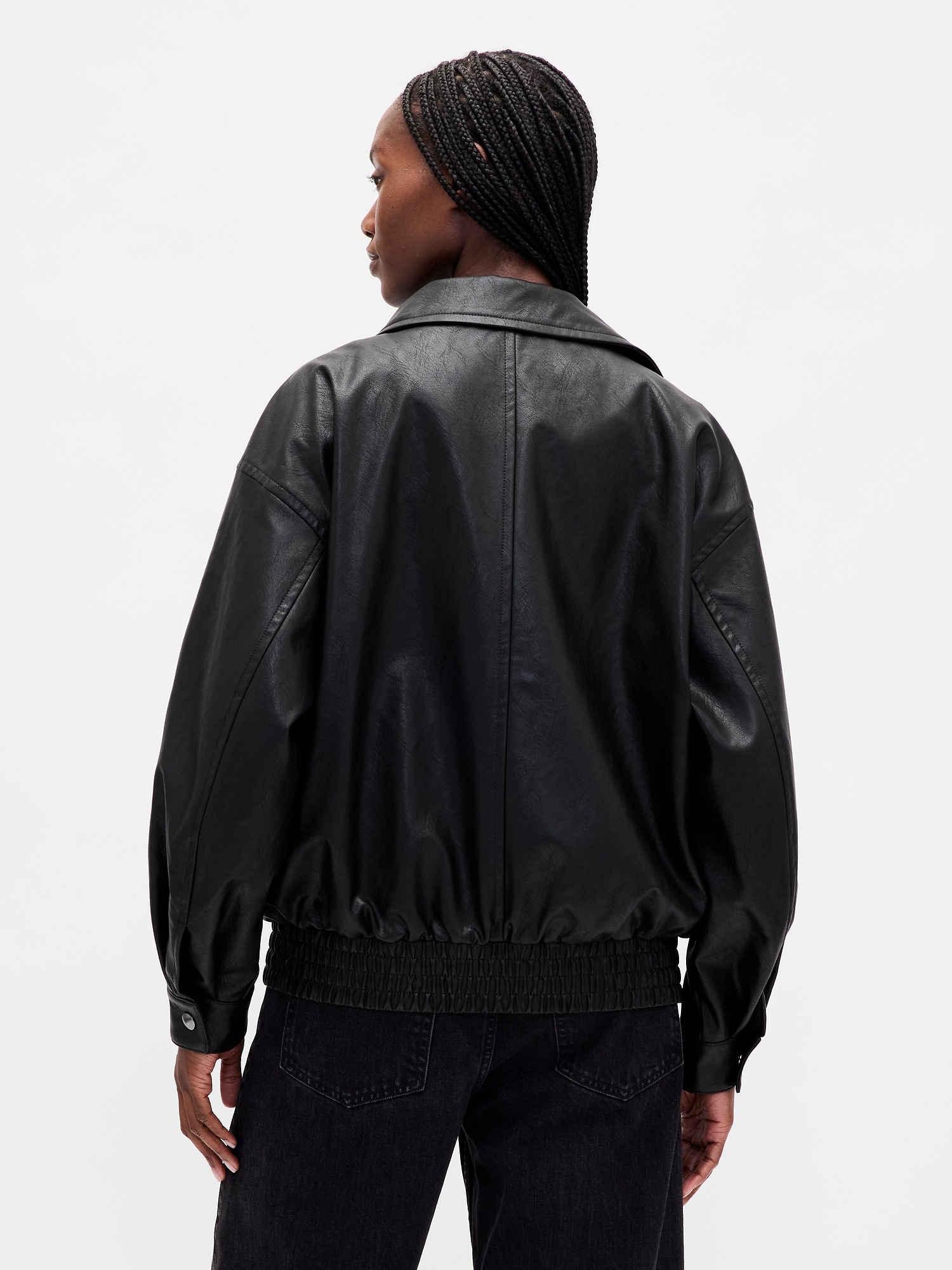 Женская куртка Gap Oversized Vegan Leather, цвет: Насыщенный чёрный — фото 3