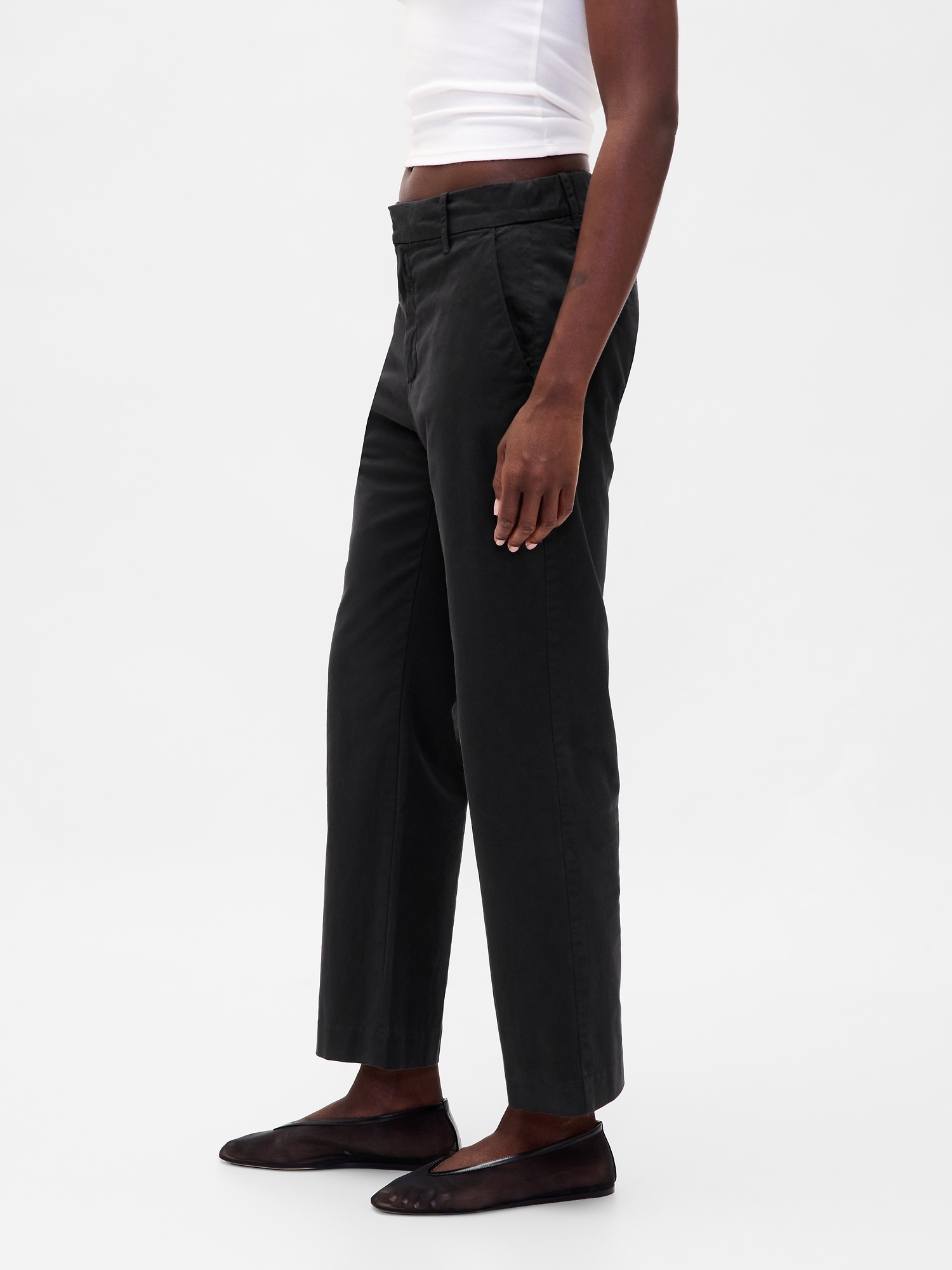 Женские брюки Gap Mid Rise Khakis, цвет: Чёрный — фото 3