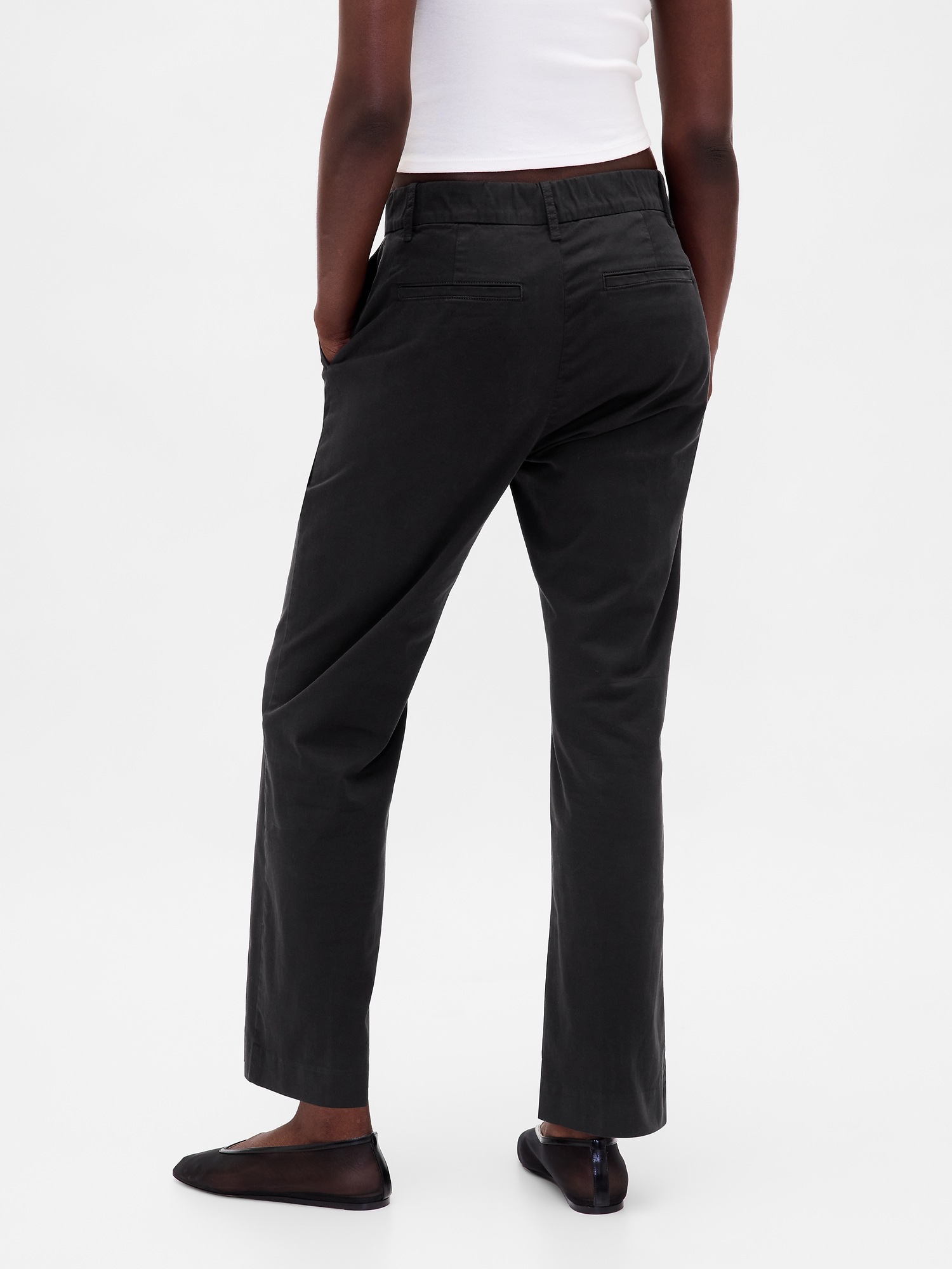 Женские брюки Gap Mid Rise Khakis, цвет: Чёрный — фото 4
