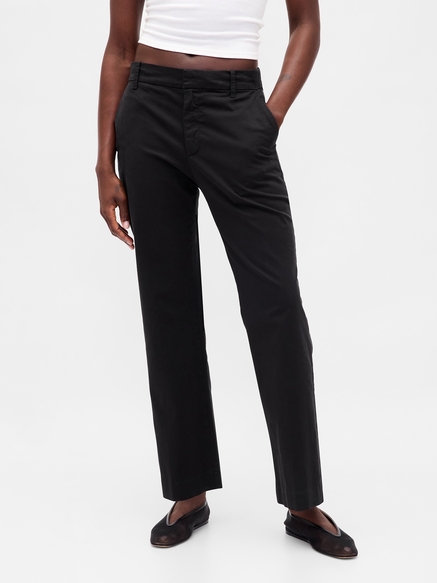 Женские брюки Gap Mid Rise Khakis, цвет: Чёрный — фото 2