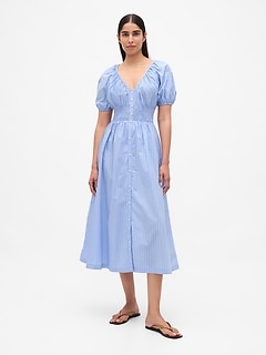 Puff-Sleeve Midi Dress