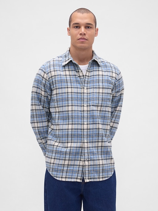 1 of 8 showing, with the color LIGHT BLUE PLAID of product Organic Cotton Relaxed Flannel Shirt