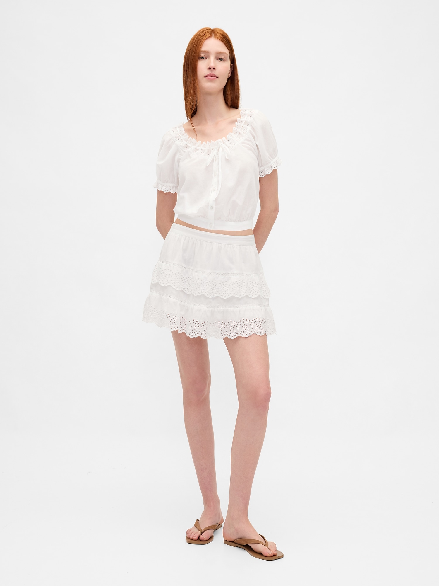 Eyelet Ruffle Mini Skort - New Off White