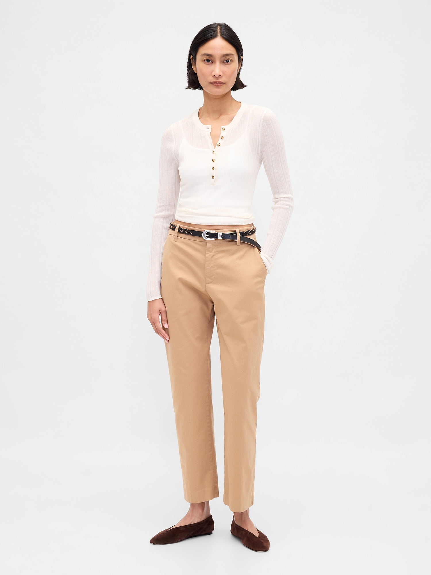 Mid Rise Straight Khakis - Mojave Tan