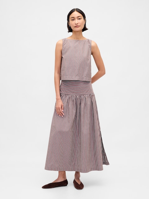 Poplin Drop-Waist Maxi Skirt