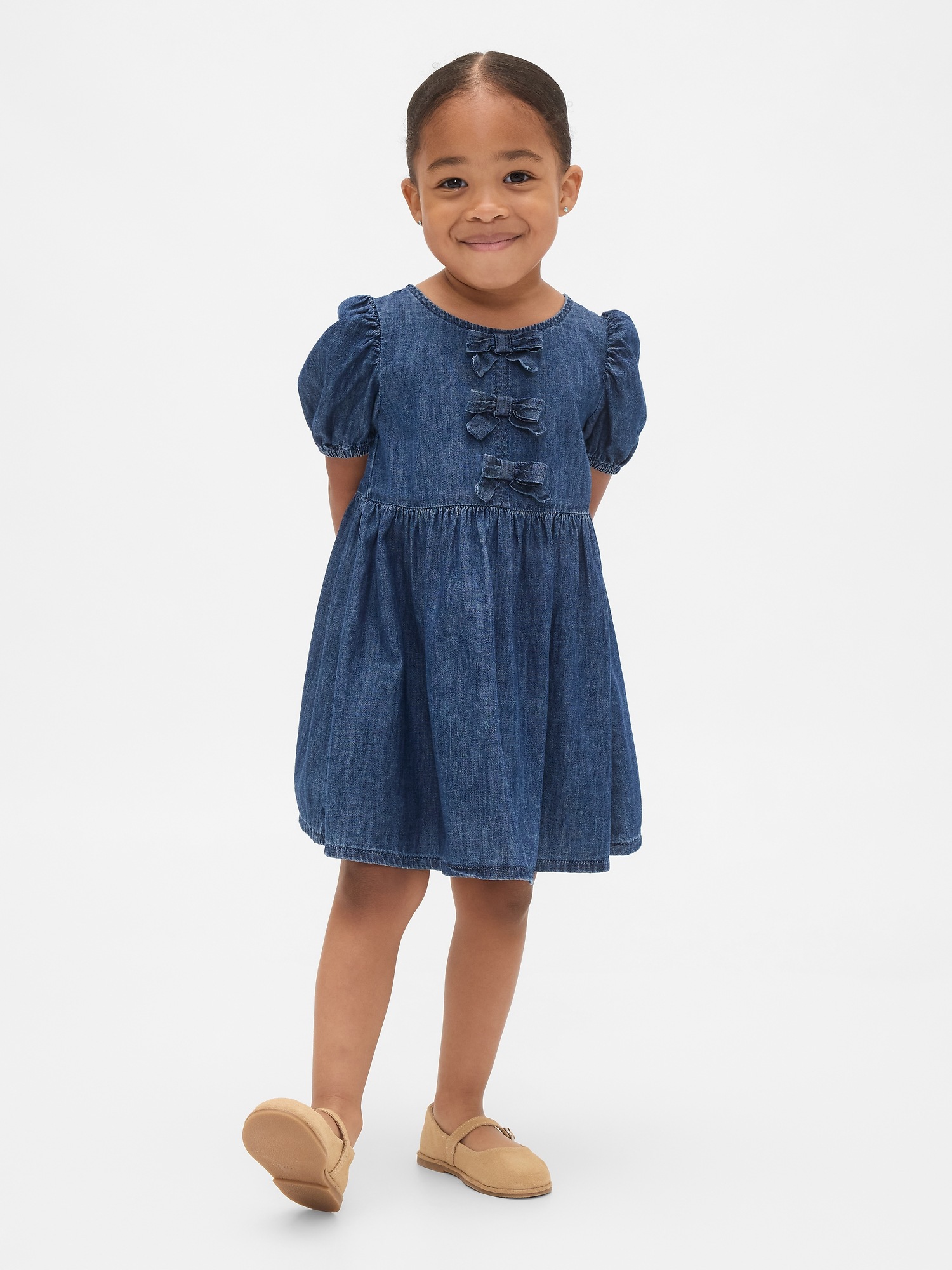 Детские платья Gap Baby & Toddler Denim Puff-Sleeve Bow Dress