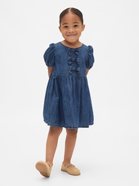 Baby & Toddler Denim Puff-Sleeve Bow Dress