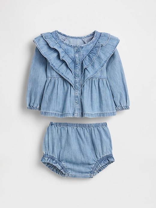 Image number 1 showing, Baby Ruffle Denim Outfit Set