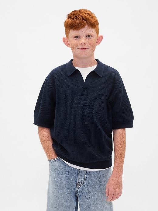 Image number 1 showing, Kids Johnny-Collar Waffle Shirt