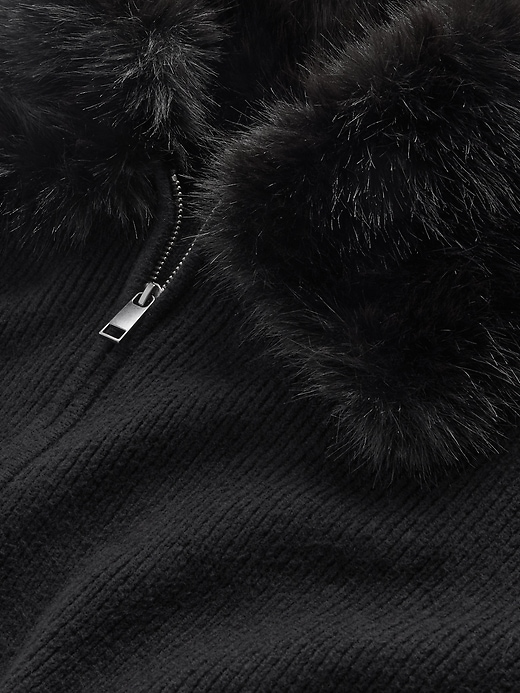 Image number 4 showing, CashSoft Faux-Fur Collar Zip Cardigan Sweater