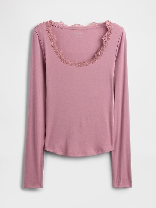 Image number 2 showing, Mini Rib Lace-Trim PJ Top