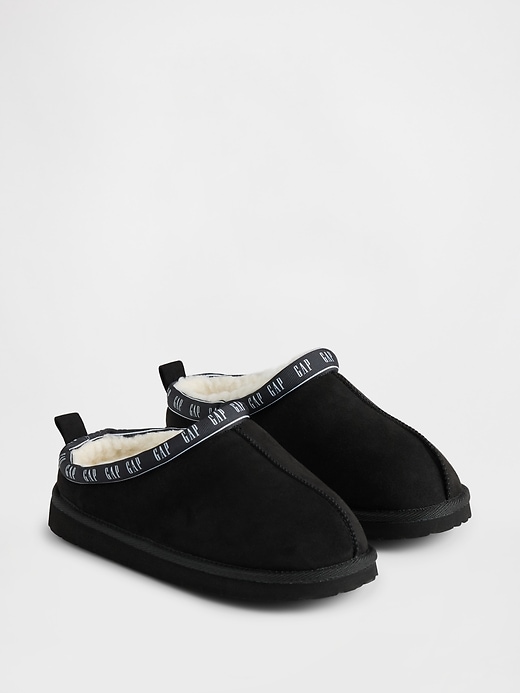 Image number 2 showing, Kids Vegan Suede Sherpa-Lined Logo Slippers