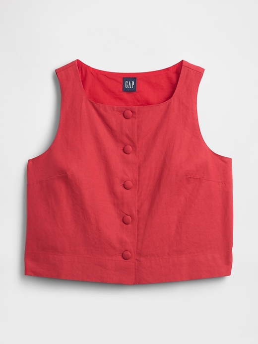 Image number 6 showing, Linen-Blend Button-Front Shell Top