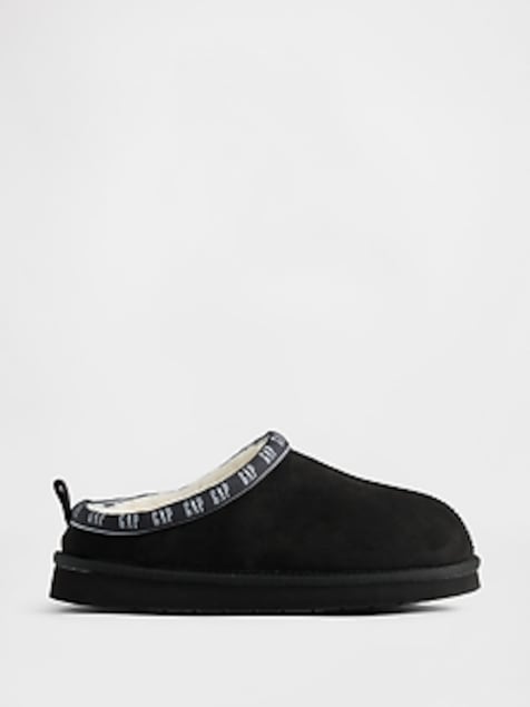 Kids Vegan Suede Sherpa-Lined Logo Slippers