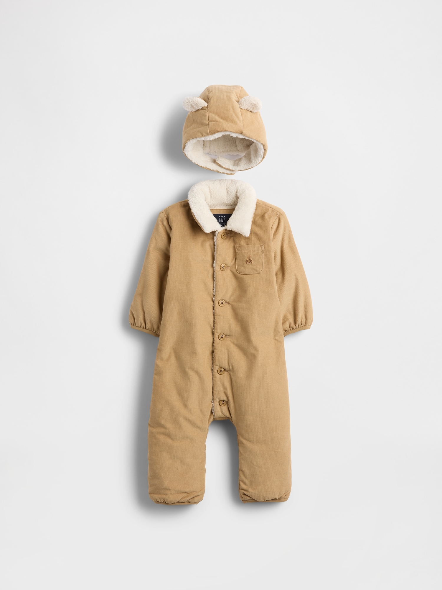 Gap Kids' Baby Corduroy & Sherpa One-piece Outfit Set In Brown