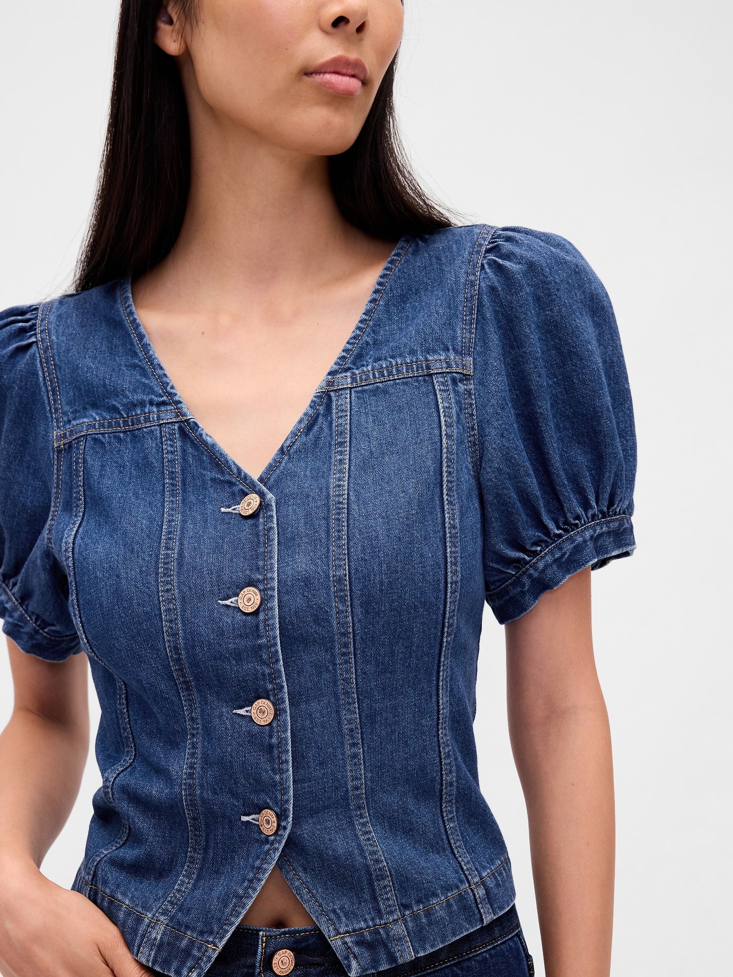 Puff-Sleeve Seamed Top