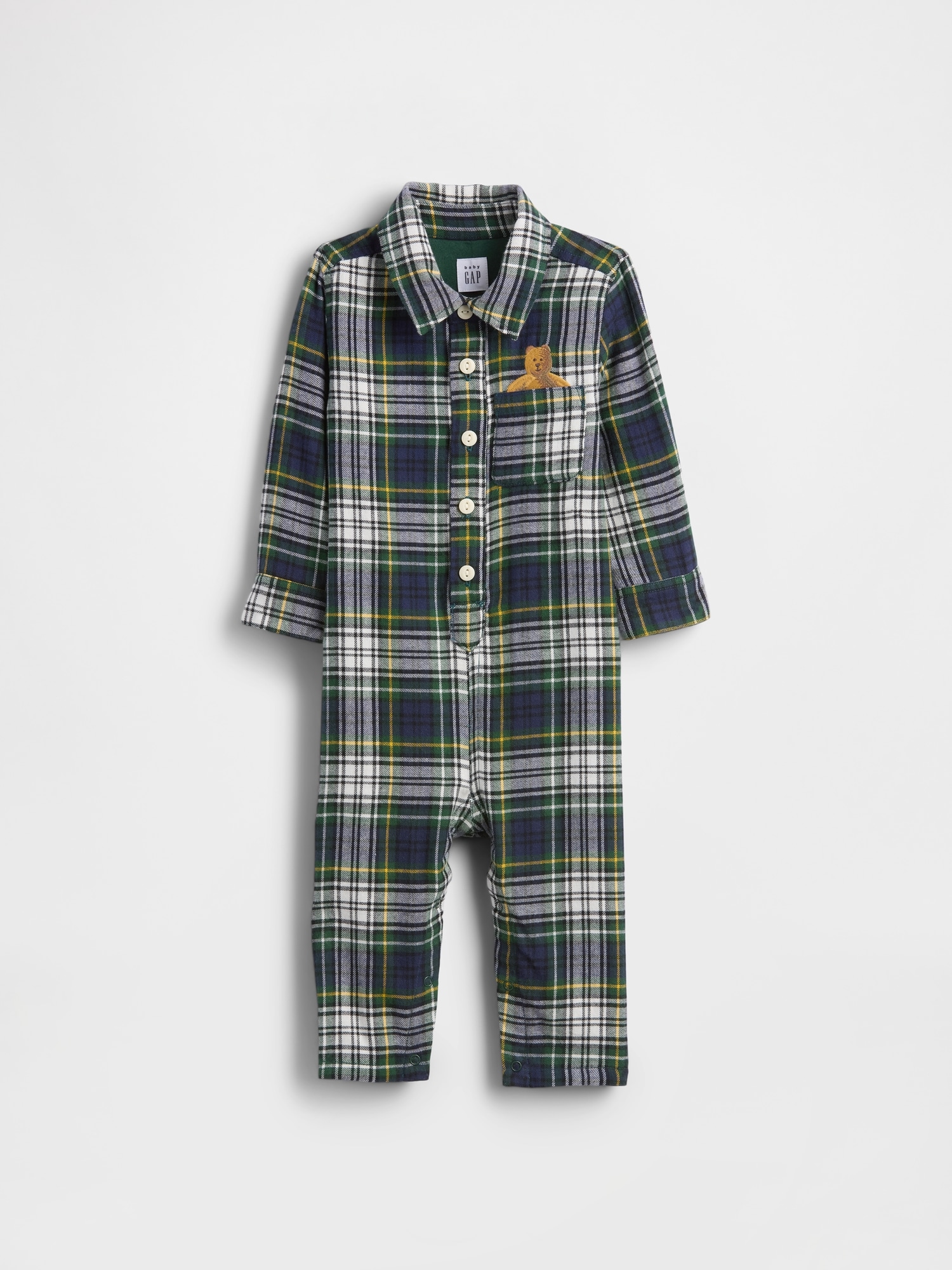 Gap Baby Flannel Bear Pocket One-piece In Green