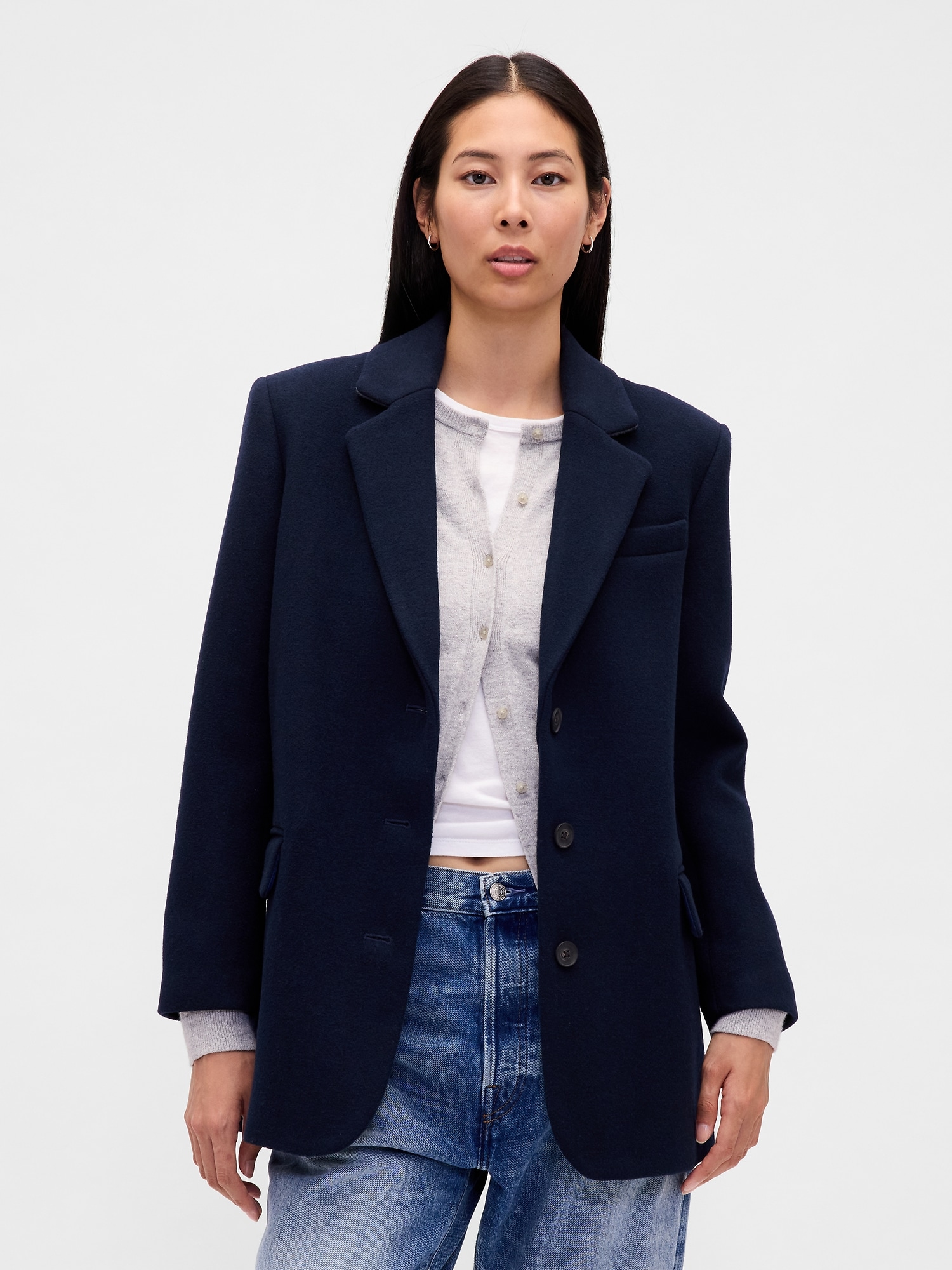 Relaxed Houndstooth Blazer - New Classic Navy Blue