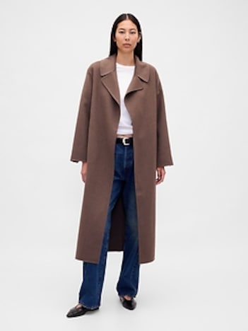 Wool-Blend Wrap Coat