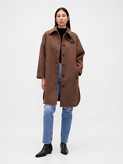 Wool-Blend Houndstooth Car Coat