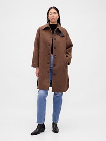 Wool-Blend Houndstooth Car Coat