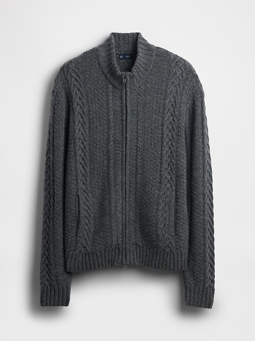Image number 5 showing, Wool-Blend Cable-Knit Zip Cardigan Sweater