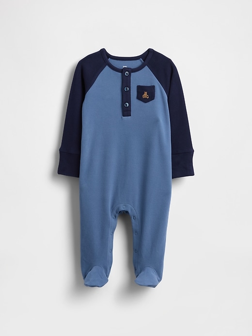 Image number 1 showing, Baby Softspun Colorblock Henley Footed One-Piece