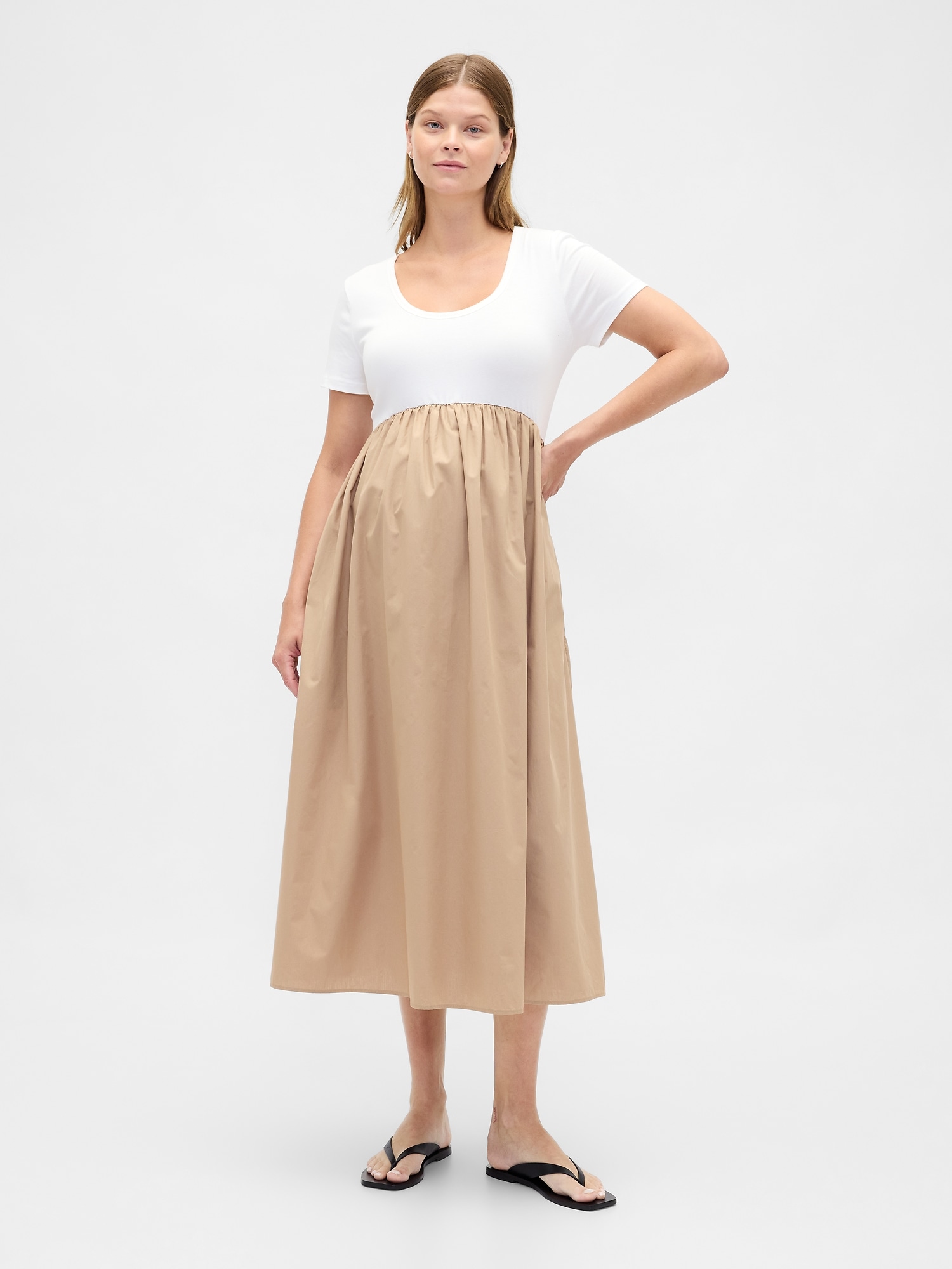 Maternity Mixed Media Maxi Dress - New Off White