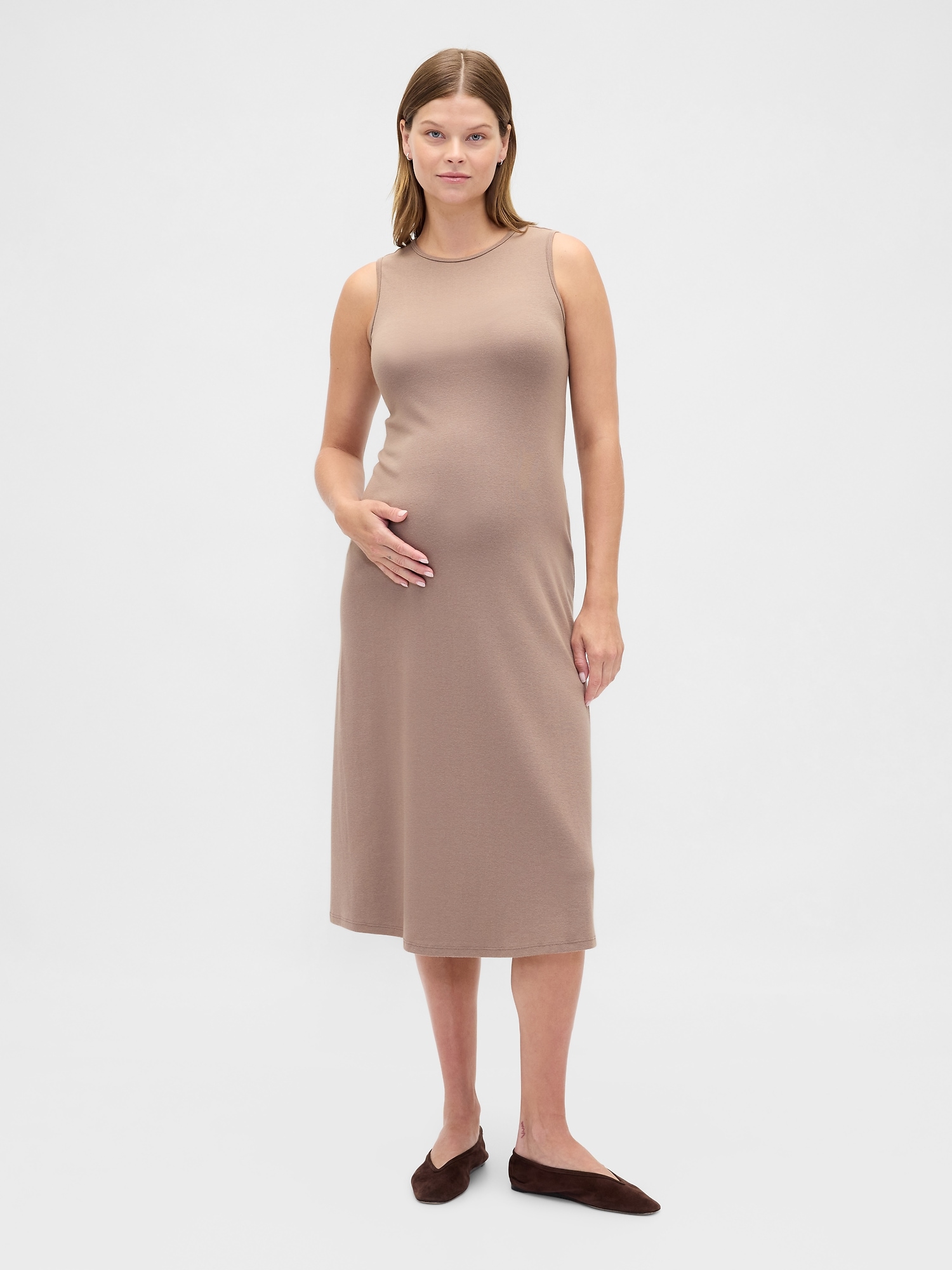 Maternity Modern Rib Dress - Mountain Trail Brown