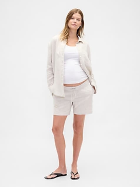 Maternity Under Belly Linen-Cotton Easy Shorts