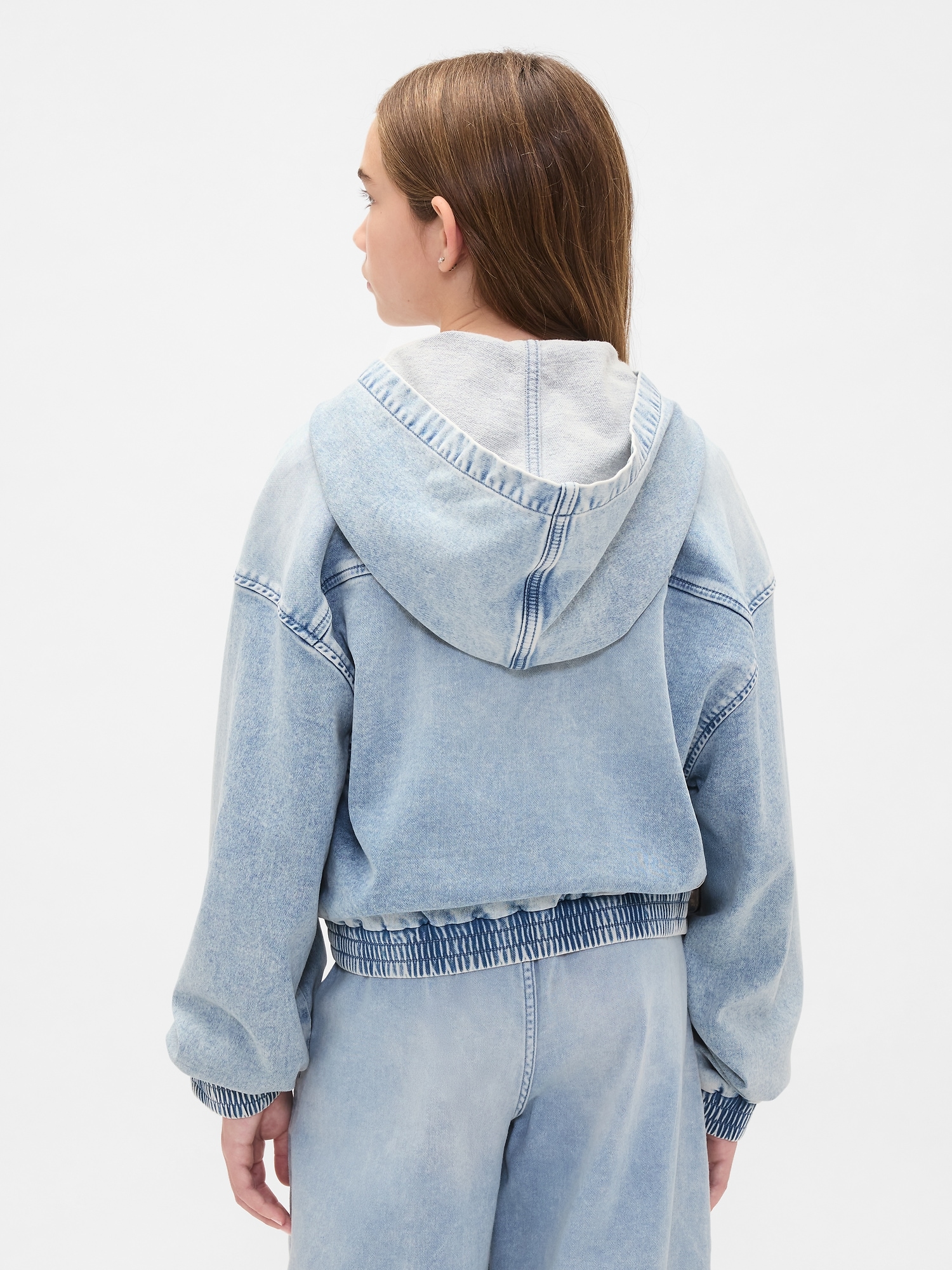 Детское худи Gap Knit Denim Zip, цвет: Светлая варка — фото 3