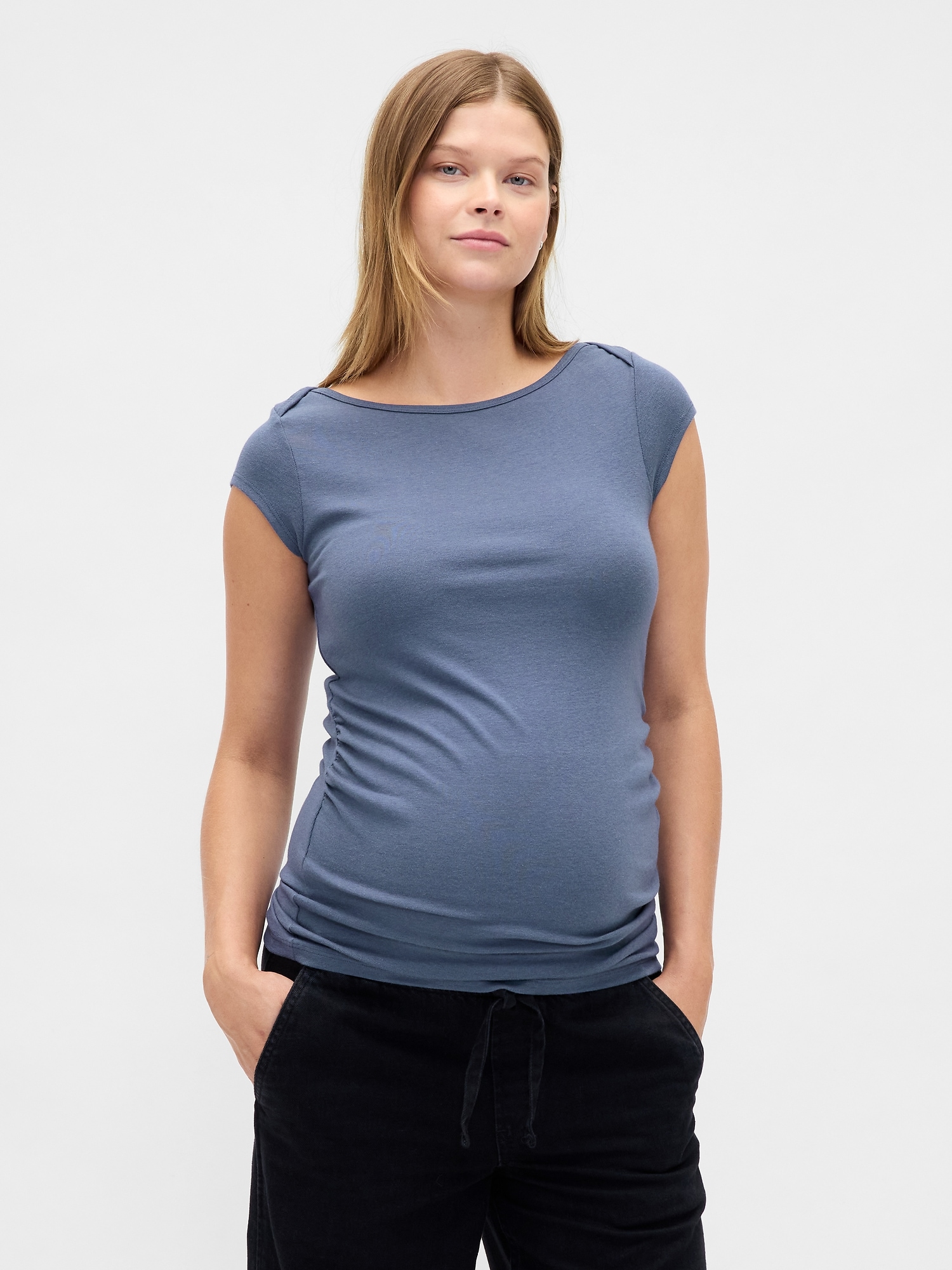 Maternity Modern Boatneck Top - Blue Ridge