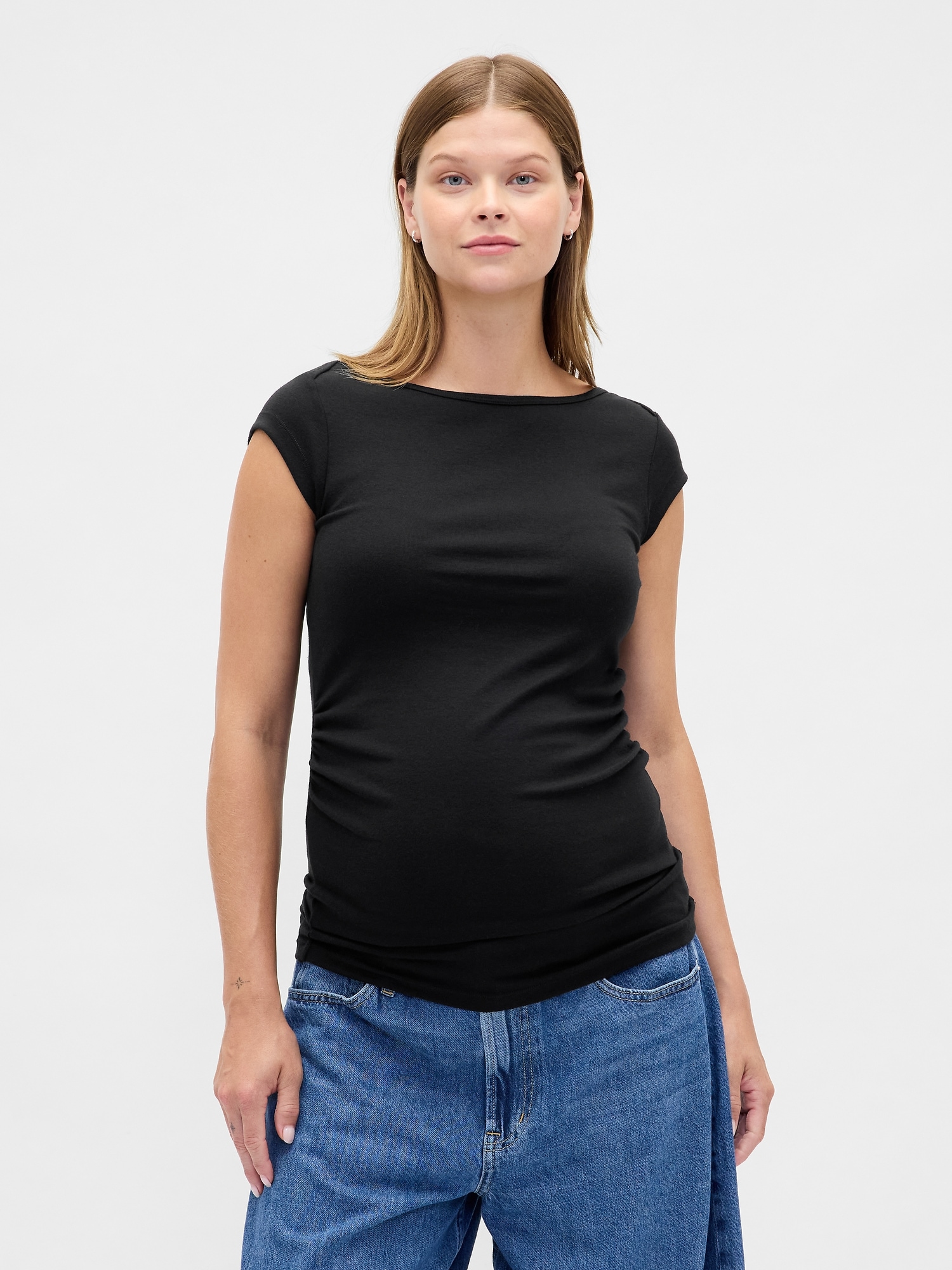 Maternity Modern Boatneck Top - Black