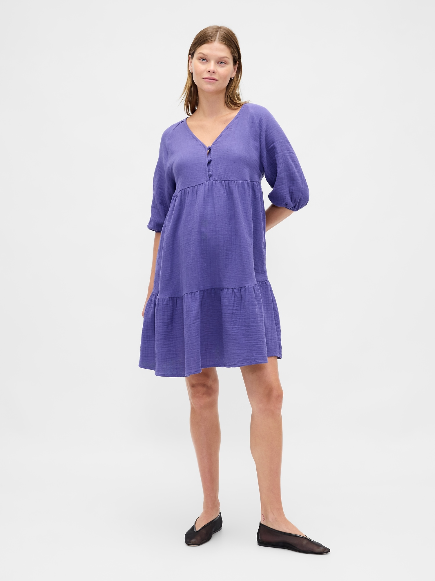 Maternity Crinkle Gauze Tiered Dress - Skipper Blue