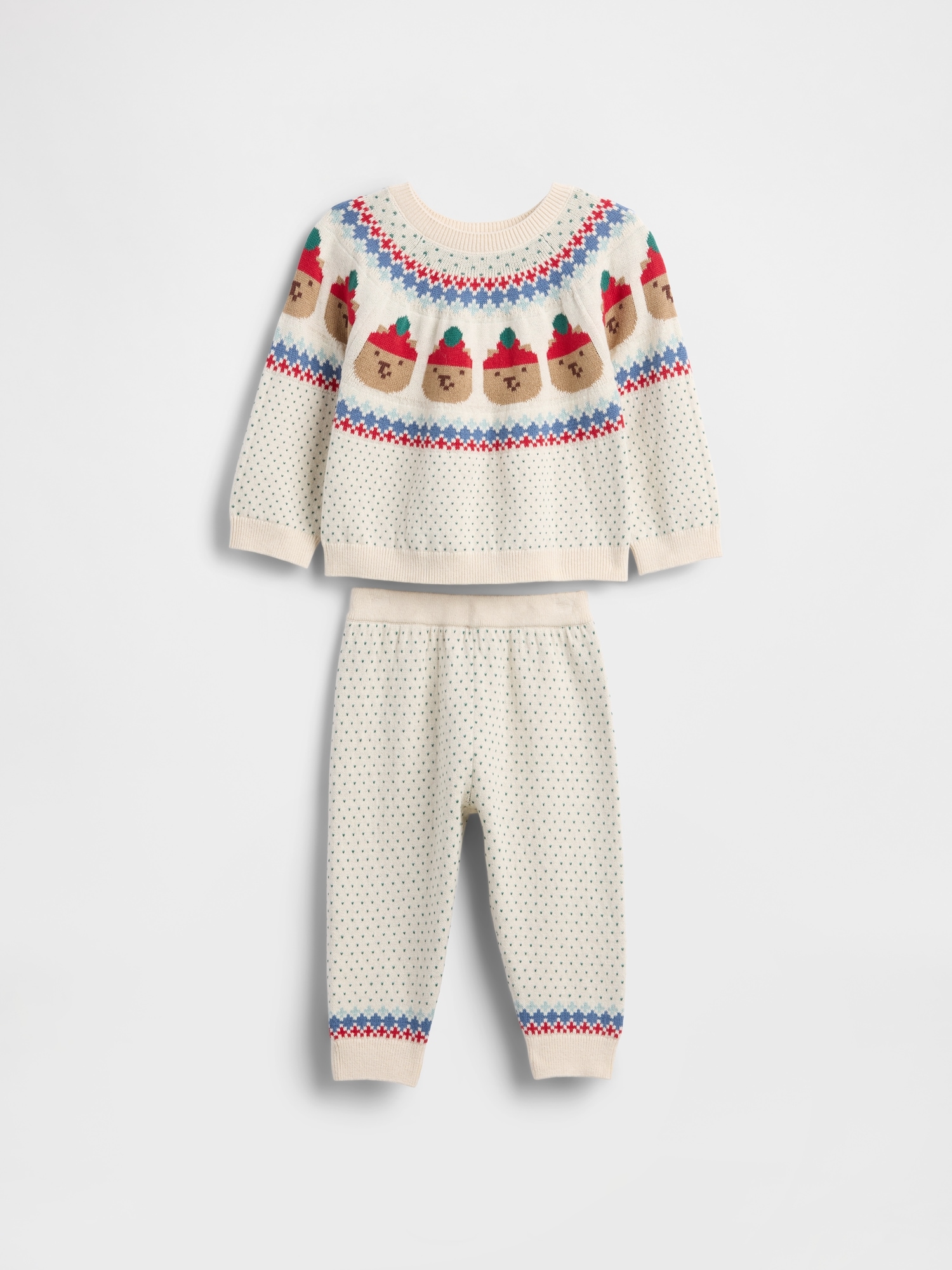 Gap Kids' Baby Bear Fair Isle Sweater Outfit Set In White