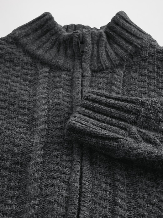 Image number 4 showing, Wool-Blend Cable-Knit Zip Cardigan Sweater