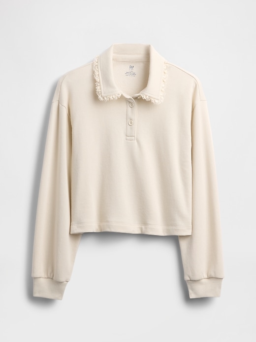 2 of 8 showing, with the color Chino of product Kids French Terry Lace-Trim Polo Sweatshirt