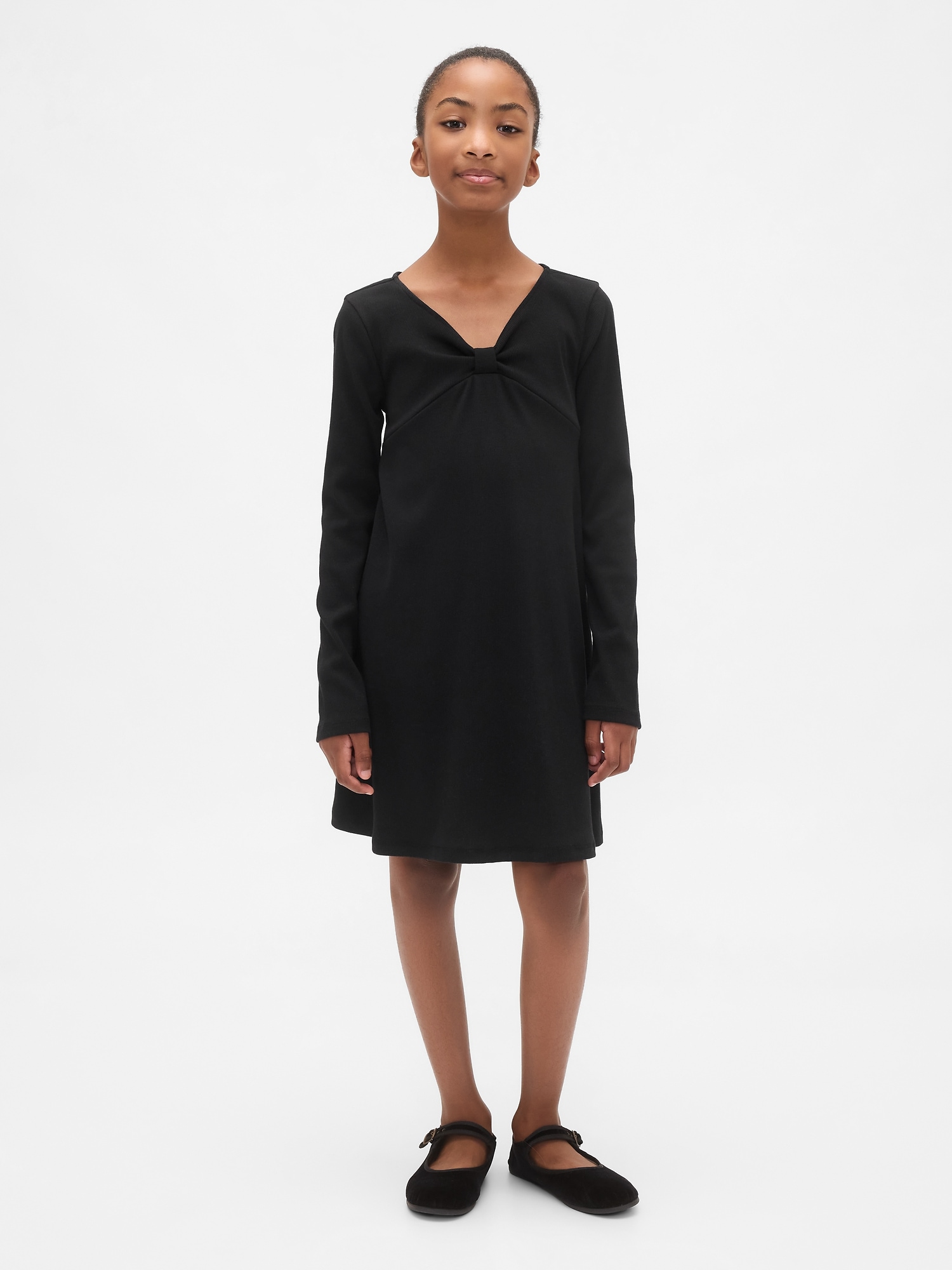 Kids Rib Bow Dress - Black