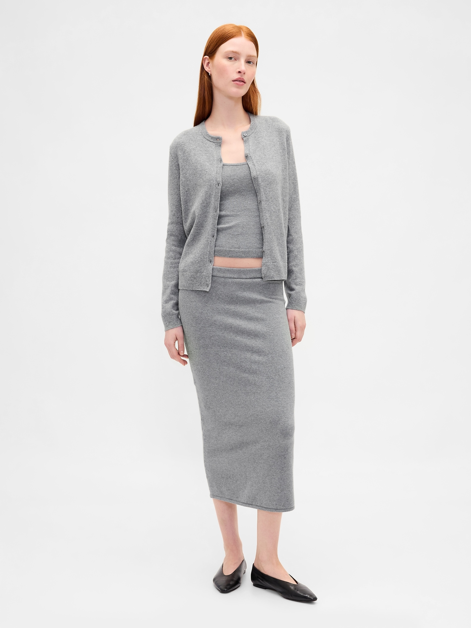 CashSoft Stretch Midi Skirt - Charcoal Grey