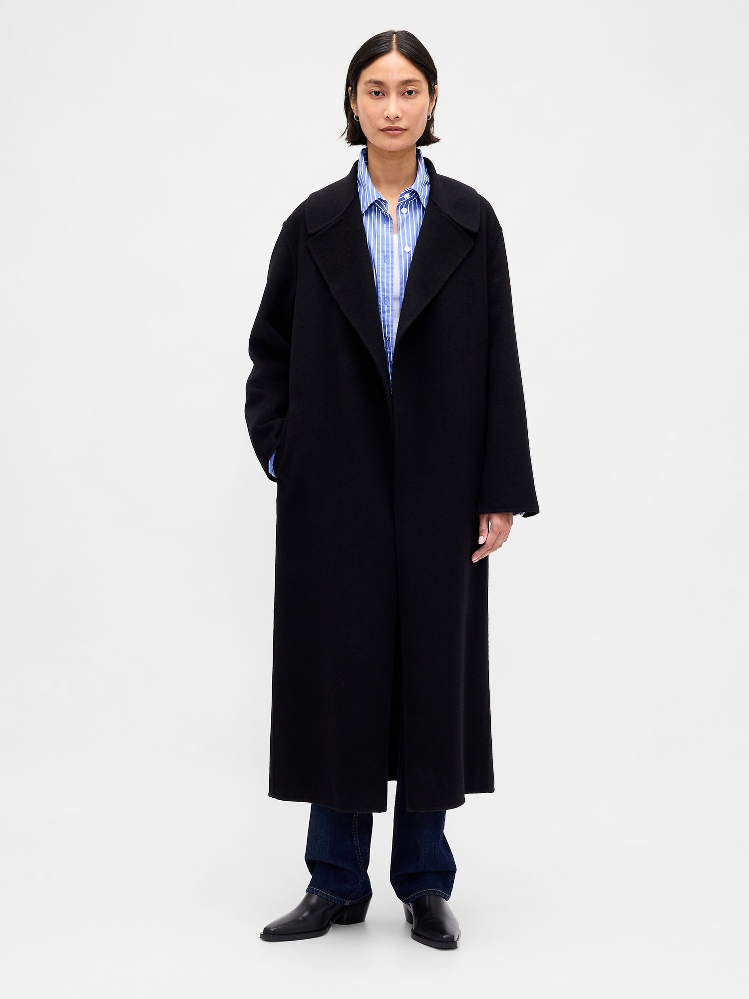 Gap Wool-blend Wrap Coat In Black